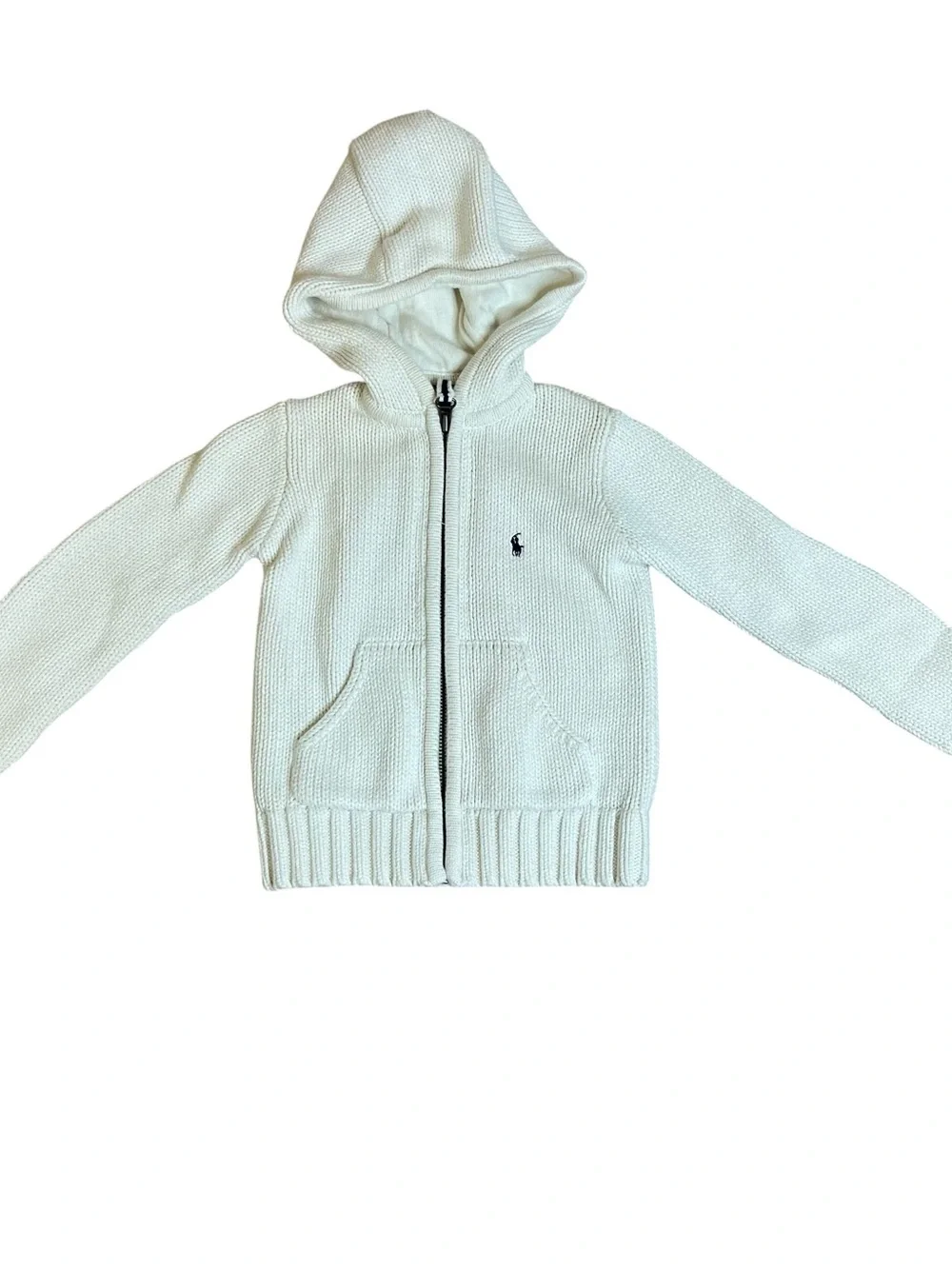 Ralph Lauren PoloCream Knit Zip-Up Sweater Hoodie Sz 4T
